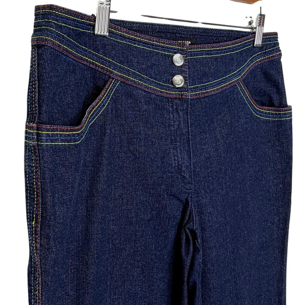 Vintage ESCADA Sport Jeans Flare Leg Rainbow Stitch Dark Wash Womens 40 / 8 Y2K